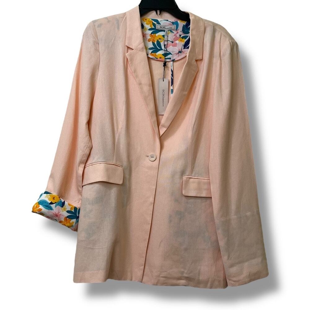 BCBGeneration linen boyfriend peach & floral blazer NEW - Picture 6 of 9